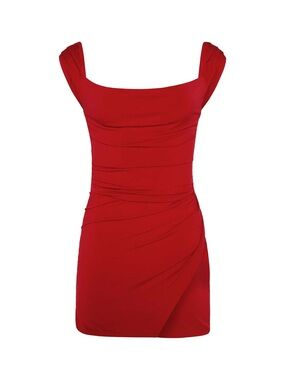 Tiger Mist Joslin Red Ruched Square-Neck Mini Dress with slit size XS